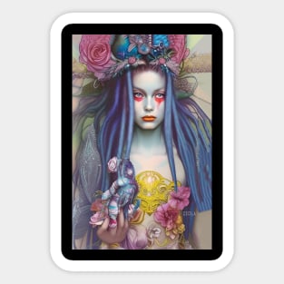 Blue Haired Voodoo Goddess Hippie Girl Sticker